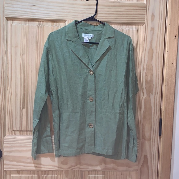 Coldwater Creek Green Linen Blend blazer/Hack-ing jacket size M - Picture 1 of 6